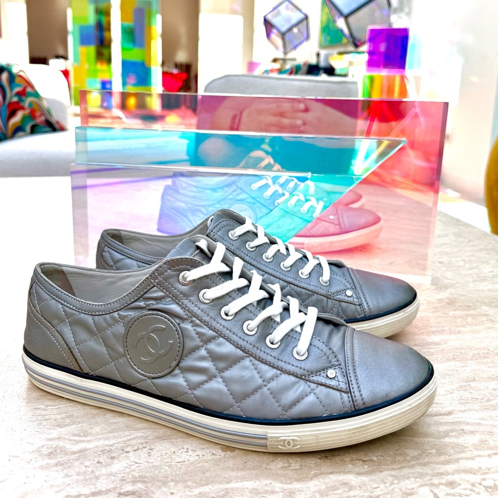 Men’s CHANEL Metallic Gray Quilted Sneakers